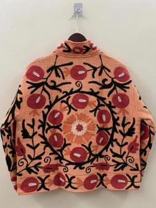 Chaqueta con cuello mandarín bordada floral para mujer, manga corta, cierre de cremallera, estilo bohemio, ropa de otoño - Product Image 3