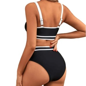 Ensemble de maillot de bain sportif 2 pièces pour femme, col rond, sans manches, short taille haute, en Spandex et Polyester, séchage rapide, color block, écologique - Product Image 2