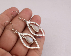 Natural Rainbow Moonstone <b>Solid</b> 925 Sterling <b>Silver</b> Handmade Vintage Luxury Drop Earrings for Wedding Anniversary Gift Party - Product Image 3