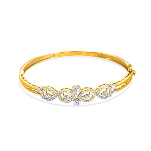 Elegant 14K Yellow Gold <b>Bangle</b> <b>Bracelet</b> with Lab Grown Diamond Classic Floral Design 11g Luxury Jewelry - Product Image 1