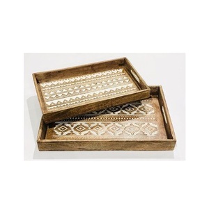 Wooden Food Carry Tray Created for Home Dining Celebrations Party Service <b>Breakfast</b> Arrangements and Beverage Presentation - Product Image 2