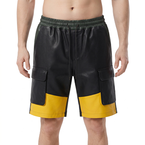 Premium Men's <b>Leather</b> <b>Shorts</b> Manufacturer Men's <b>Leather</b> <b>Shorts</b> with Side Pockets Mens <b>Leather</b> <b>Short's</b> With Elastic High Waist - Product Image 1