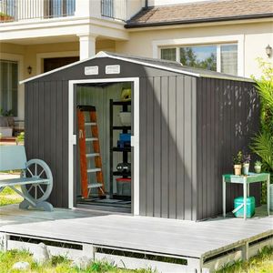 Caseta de Almacenamiento Metálica Gris Claro para Organización de Herramientas de Jardín y Uso Doméstico - Product Image 1