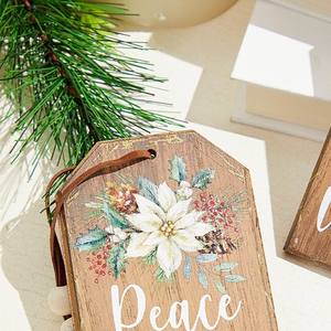 Adornos Navideños Hechos a Mano de Metal Ecológico y Duradero, Letreros Colgantes Rústicos con Diseño Floral de Flor de Pascua, Decoraciones Vintage para Árboles de Navidad - Product Image 6