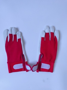 Gants en cuir longueur poignet, style uni, blancs avec revers rouge, pour usage quotidien, gants de sécurité, toutes saisons, non doublés - Product Image 2