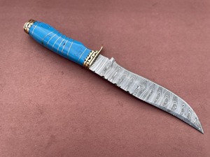Couteau de chasse Viking Art de qualité industrielle, en acier Damas sur mesure, lame fixe ultra-affûtée de 15 pouces, manche en résine et bois, étui en cuir - Product Image 5