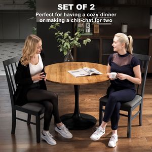 Ensemble de 2 chaises de salle à manger en bois noir et gris, style farmhouse, chaises de cuisine rembourrées avec structure en bois d'hévéa - Product Image 4