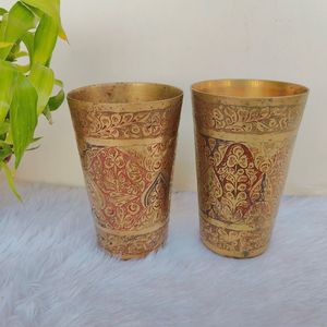 Vintage Brass Drinking Glass Handmade with Traditional Engraving Tumbler Cup <b>for</b> Home <b>Kitchen</b> <b>Decor</b> Gift <b>Item</b> Use - Product Image 1