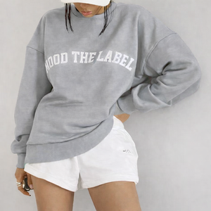 Conjuntos Cortos Casuales al por Mayor para Mujer, por Encima de la Rodilla, de Color Sólido, Sudadera de Cuello Redondo y Pantalones Cortos de Punto, Transpirables, de Spandex y Poliéster - Product Image 6