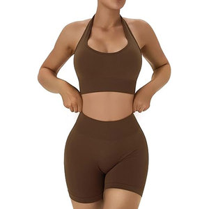 ชุดออกกำลังกายวินเทจสำหรับผู้หญิงแบบขายส่ง ชุด 2 ชิ้น เสื้อชั้นในแบบผูกคอเปิดหลัง กางเกงขาสั้นเอวสูง ผ้ายืด/ผ้าฝ้าย สำหรับโยคะและฟิตเนส - Product Image 1