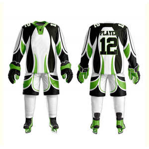 Custom <b>Ice</b> Hockey Jersey and Pants Set Sublimated Print Moisture Wicking Full Sleeve Men's Athletic Uniform White Black Green - Product Image 6