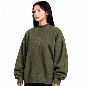 Top Demand Acid Washed Oversized <b>Fleece</b>/Cotton Sweatshirt <b>Black</b> Color Premium Mock Neck Drop Shoulder Pullover Winter Streetwear - Product Image 5