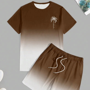 ชุดเซ็ตฤดูร้อน 2 ชิ้น เสื้อยืดและกางเกงขาสั้นผ้าฝ้าย 100% น้ำหนักเบา สไตล์ลำลอง ลายเรียบ-ขายส่งราคาถูก - Product Image 1