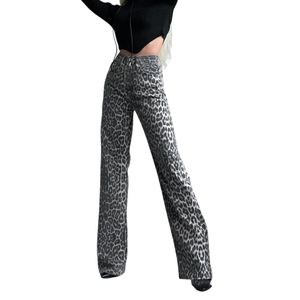 <b>Women's</b> Leopard Print Flare <b>Jeans</b> High Waist Wide Leg Denim Pants <b>Vintage</b> Washed Slim Fit Casual Streetwear Trousers for <b>Women</b> - Product Image 1