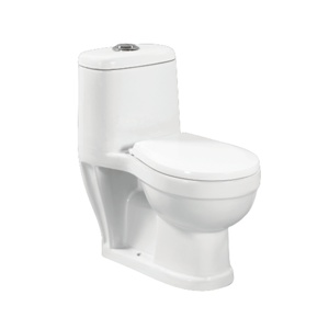 Inodoro de una pieza con taza alargada, sifón en S, doble descarga, montaje en suelo, diseño contemporáneo, cerámica vitrificada, accesorio de baño - Product Image 1