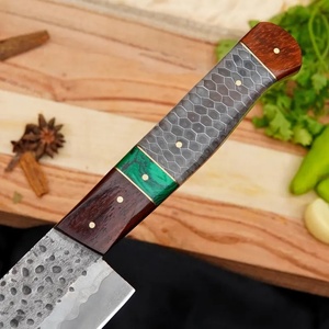 Couteau de chef japonais UA Supplies en acier Damas Sanmai, 8-9,9 pouces, forgé à la main, manche ergonomique en bois, finition brossée, couteau de cuisine - Product Image 2