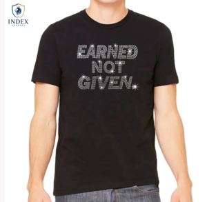 เสื้อยืดแขนสั้นสีดำผู้ชาย INDEX APPAREL ประดับเพชร "Earned Not Given" คอกลม ทรงลำลอง ผ้าเจอร์ซีย์คอตตอน - Product Image 1