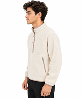 Veste pull en polaire sherpa crème ivoire de qualité supérieure pour homme, sweat-shirt chaud d'hiver à manches longues et col montant avec boutons-pression sur le devant