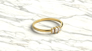 Bague minimaliste en or 18 carats avec diamants baguette, légère, trio de bagues empilables, bijoux fins, bague de fiançailles, cadeau pour femme - Product Image 3