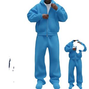 Luxury Private Label Winter Hooded Solid Heavyweight 500 Gsm Men Oversized Zip up Loose Fit Tracksuit - Product Image 6