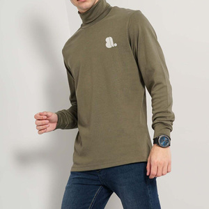Men's Olive Green <b>Turtleneck</b> <b>Long</b> <b>Sleeve</b> Breathable Knitted Casual <b>Top</b> Blank Design Polyester - Product Image 2