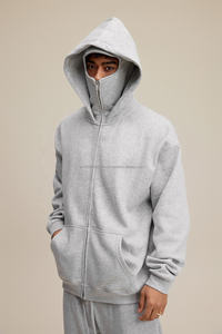 Sweat-shirts à capuche unisexes de haute qualité pour hommes, en gros, gris foncé, noir, lourds, à fermeture éclair, fabricant de balaclavas - Product Image 2