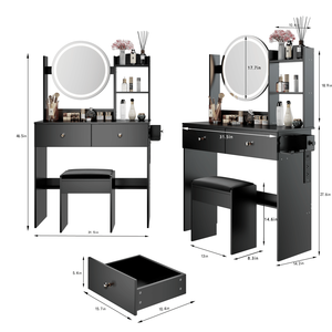 Tavolo da Trucco con Specchio LED da 17 Pollici, Sgabello Imbottito, 2 Prese AC+2 USB, Grande Specchio con Interruttore Touch, 3 Colori, Vanity per il Trucco - Product Image 2