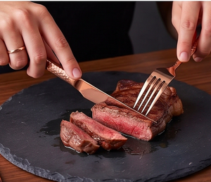 Designer Hammered Diamond Copper Finished Cutlery Set Stainless Steel <b>Mirror</b> Rose Gold PVD Flatware For Wedding And Restaurant - Product Image 5