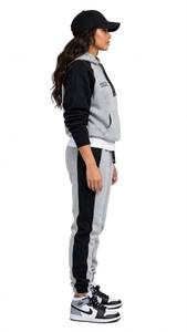 ONETEN APPAREL Survêtement à capuche gris et noir pour femme, manches longues, décontracté, couleur unie, avec cordon de serrage et poches, idéal pour l'automne - Product Image 6