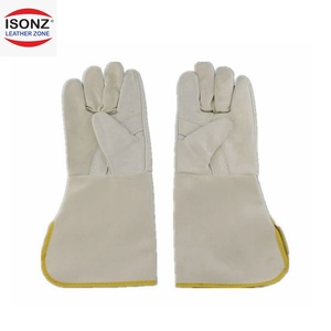 ISONZ Leather Welding Gloves Wing Thumb Long Cuff Heat Resistant Safety Glove for <b>BBQ</b> - Product Image 1