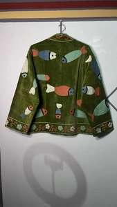 Chaqueta de terciopelo Suzani hecha a mano, diseño de pez bordado, abrigo estilo bohemio - Product Image 5