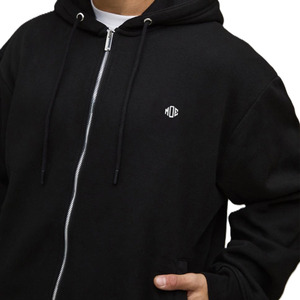 Sudadera con capucha extragrande para hombre, con cremallera completa, de algodón y forro polar, con logo minimalista en el pecho, estilo urbano, fabricación OEM, venta al por mayor, marca privada, color negro - Product Image 3