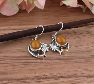 Natural Yellow Jade & <b>Citrine</b> Gemstone Drop <b>Earrings</b> 925 Sterling Silver Handmade Jewelry Wedding Anniversary Party Gift - Product Image 1