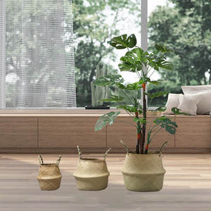 Organisateur de stockage tissé par panier décoratif en jonc de mer naturel rustique - Product Image 2