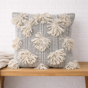 Grey Color Bohemian Pillow Case Set Embroidery Tassel Moroccan Cushion <b>Cover</b> Hotel Room <b>Sofa</b> Decorative <b>Throw</b> Pillowshams - Product Image 2