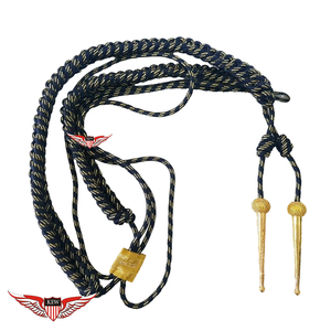 Aiguillette de parade bleu marine tressée, cordon d'épaule bleu marine avec pointe dorée métallique - Product Image 1