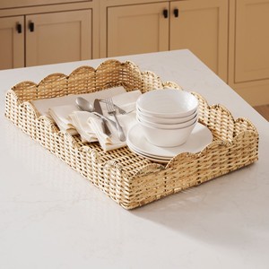 Scalloped rattan tray cake & drink display trays <b>table</b> centerpiece crafted from Vietnam factory - Product Image 6