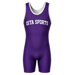 Combinaison de lutte sublimée pour homme, violet et noir, en polyester, sans manches, pour entraînement, compétition et matchs - Product Image 2