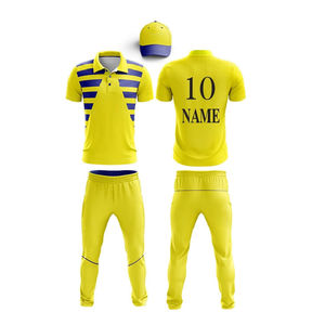 Ensemble polo et pantalon de sport jaunes pour homme, motif rayé, uniformes de golf respirants en polyester, personnalisables avec nom et numéro imprimés au dos - Product Image 6