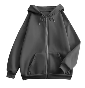 Sudadera con capucha y cremallera para hombre, de color liso, corte oversize, de algodón polar, informal, para otoño, manga regular, teñido liso, de punto. - Product Image 1