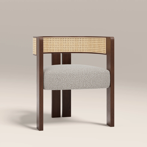 Modern Solid Wood <b>Dining</b> <b>Chair</b> Upholstered Fabric Seat Cane Back Midcentury Design Home Furniture - Product Image 2