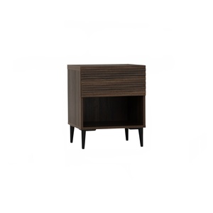 Scandinavian Fluted Nightstand with <b>Storage</b> Drawer Particle Board <b>Bedside</b> Table and Metal Legs for Bedroom Living Room - Product Image 1