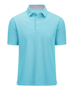 New Wholesale Men's <b>Classic</b> Fit Solid Color Casual for Shirts 3 Button Short Sleeve Pique Polyester Cotton Performance Front - Product Image 1