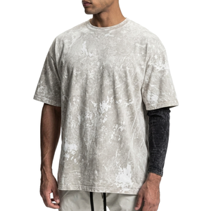 Camiseta de Hombre Oversize de Algodón 100% Pesado con Lavado Ácido y Logotipo Personalizado Impreso con Serigrafía - Venta al por Mayor - Product Image 1