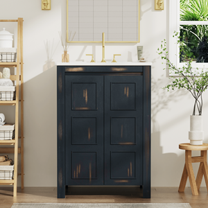 24x18x34 pollici stile Vintage piccolo bagno Combo 2 porte Soft-close con lavello in ceramica - Product Image 1