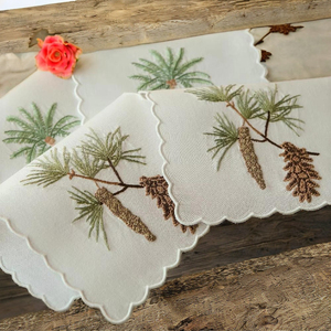 Serviette de cocktail en lin avec motif de pomme de pin |   Serviette de table réutilisable en lin 100% naturel de qualité supérieure, écologique, motif pomme de pin - Product Image 4