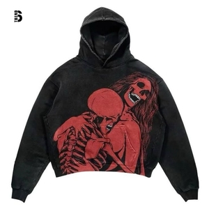Sudadera Gótica Roja con Calavera, Oversize, para Hombre, de Algodón Negro, Tejido de Felpa, Ecológica, Transpirable, con Bolsillos, para Invierno - Product Image 1