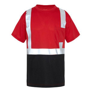 Camiseta de Trabajo Econex Sports para Hombre, Roja y Negra, Transpirable, de Poliéster, Alta Visibilidad, con Bolsillo y Rayas Plateadas para Seguridad - Product Image 1