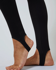 Leggings noirs unis de qualité supérieure, taille mi-haute, coupe évasée, longueur intégrale, avec design étrier, tricotés sans couture, extensibles, pour femme, toutes saisons - Product Image 5