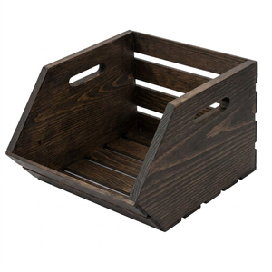 Handcrafted Vintage Style Wooden Wood <b>Storage</b> For Home Living Room Decor And Closet Organization Slatted <b>Basket</b> Set - Product Image 1